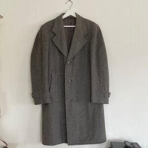Vintage 40's-50's Woolgora 100%‎ Wool Overcoat Gray Tailored Long Trench Coat